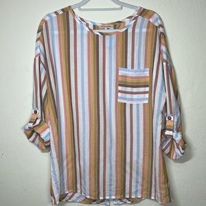 SOFT SURROUNDINGS Women's Boho Enyo Striped Cotton Tencel Tunic Top Back Slit